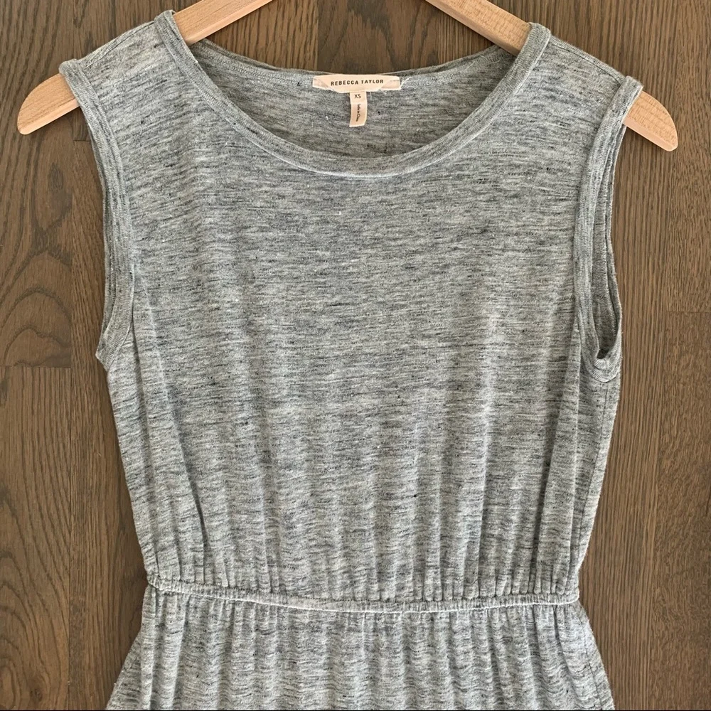 Rebecca Taylor Linen Jersey Tiered Gray Ruffle Dress Heather Grey Extra Small